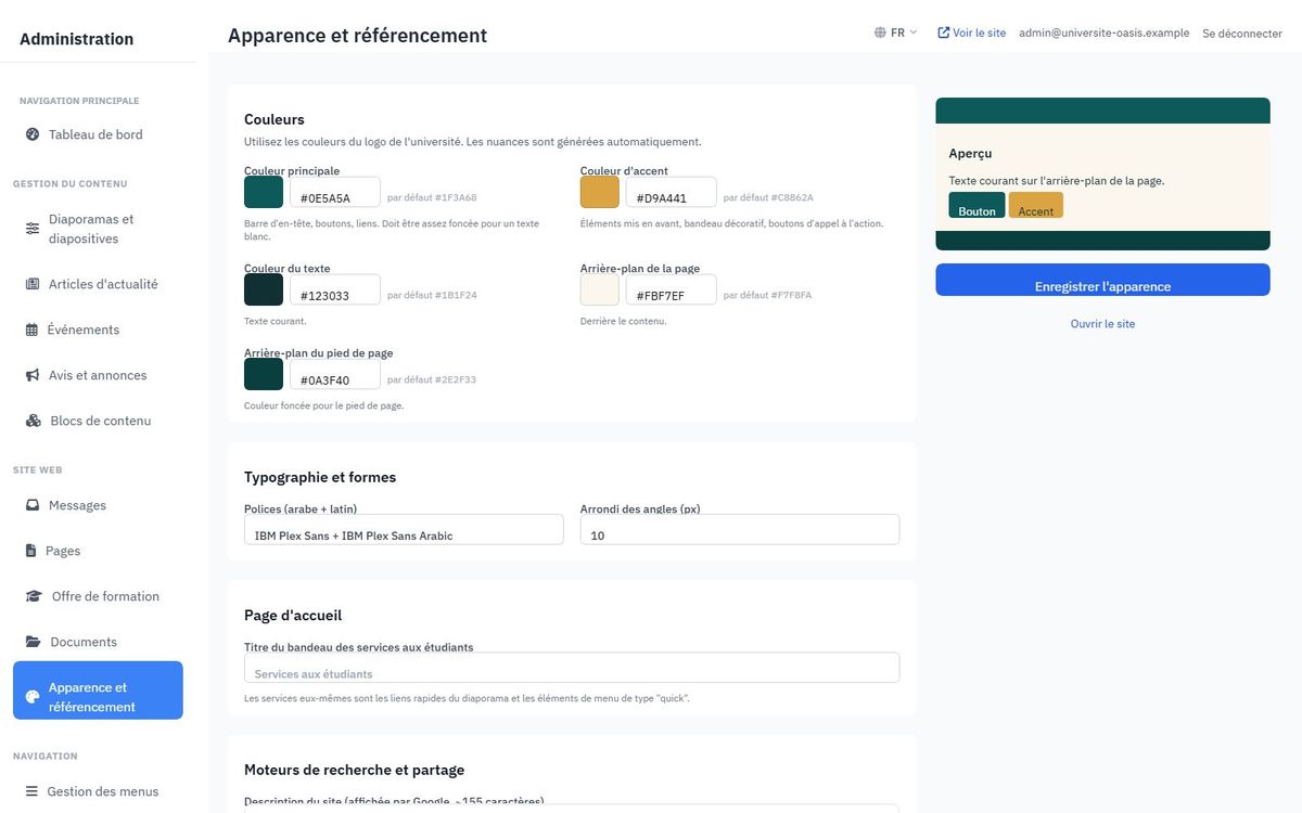 Apparence — Vos couleurs, votre logo, vos polices.