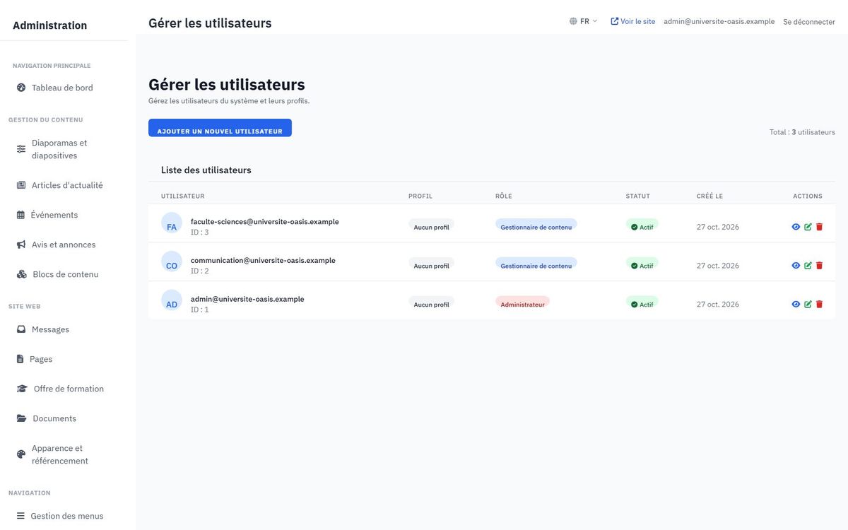 Comptes et rôles — Chacun se connecte avec son propre compte.