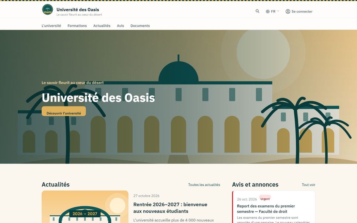 Page d'accueil du site de démonstration, en français