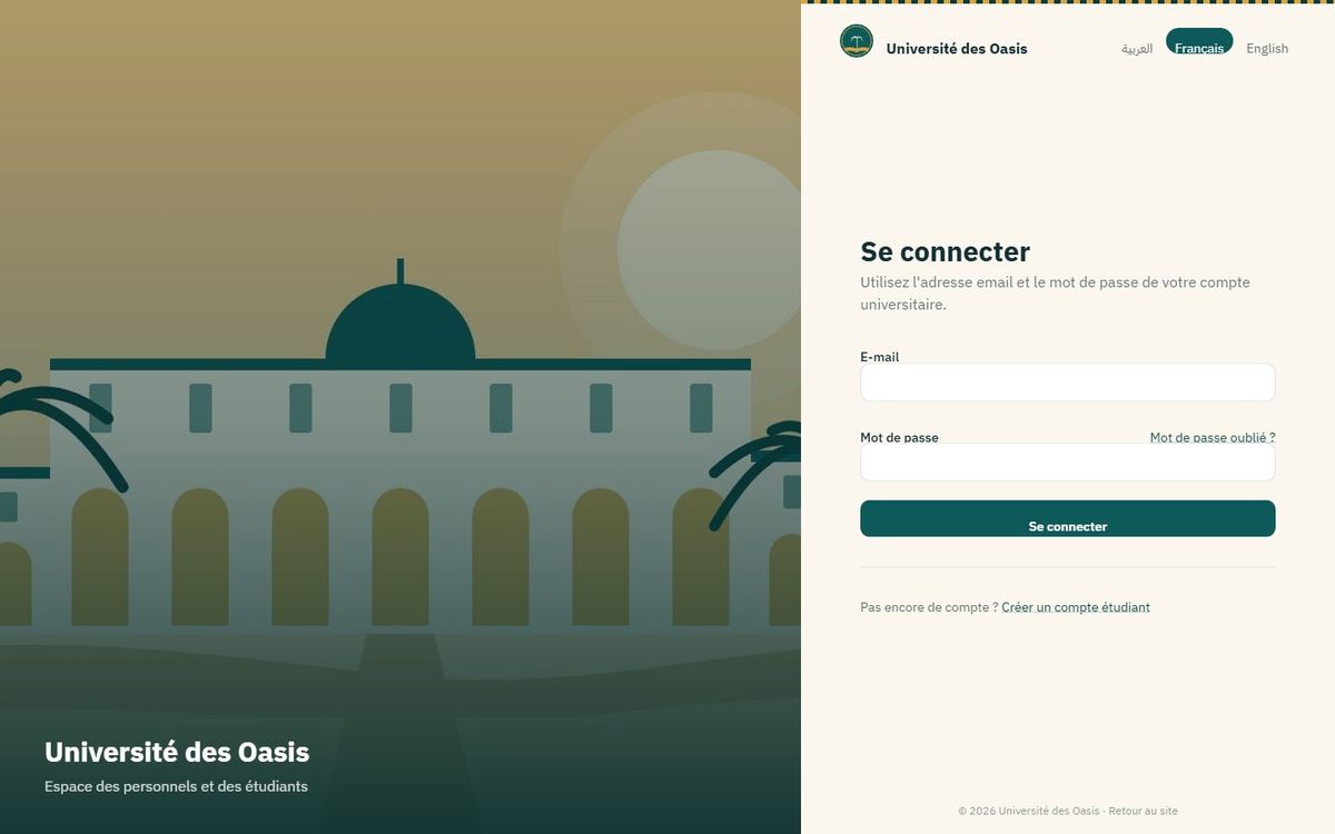 Page de connexion du site de démonstration